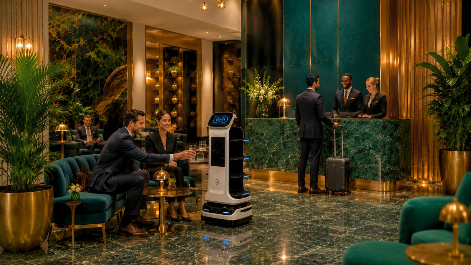 Service robot running food in a hospitality setting
