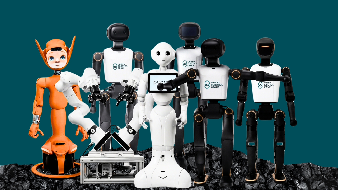 Students working with humanoid robots in a classroom laboratory